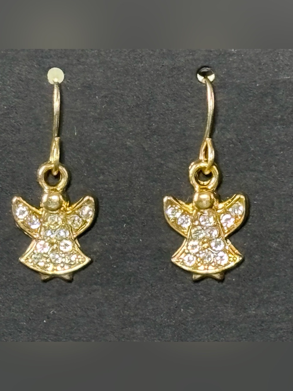 Gold Tone Angel Dangle Earrings with Clear Crystals - Women Jewelry